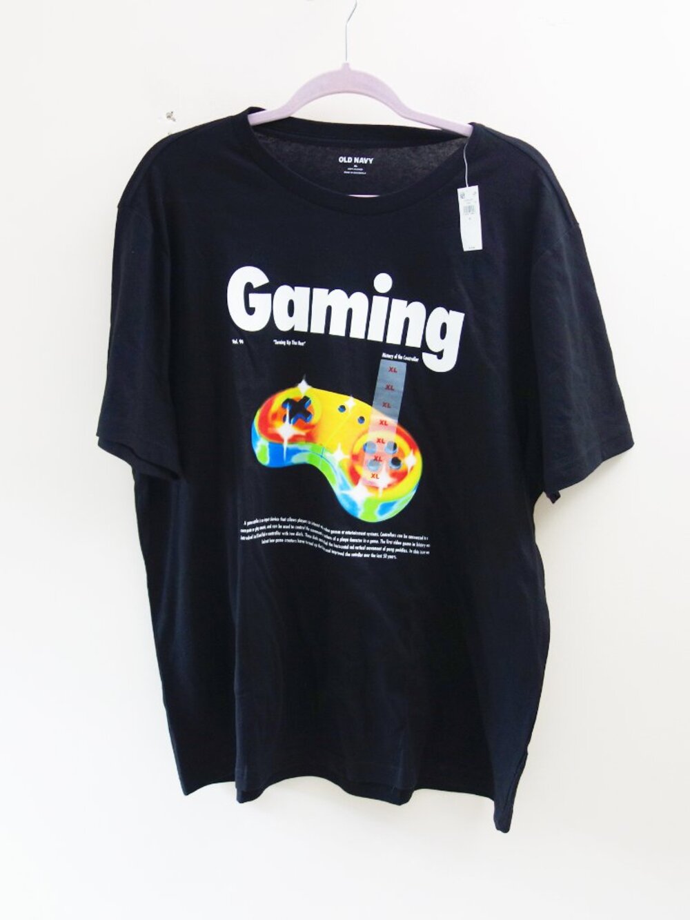 Old Navy Men's Crew neck Gaming Graphic Tee Black Cotton Soft washed (XL) NWT!